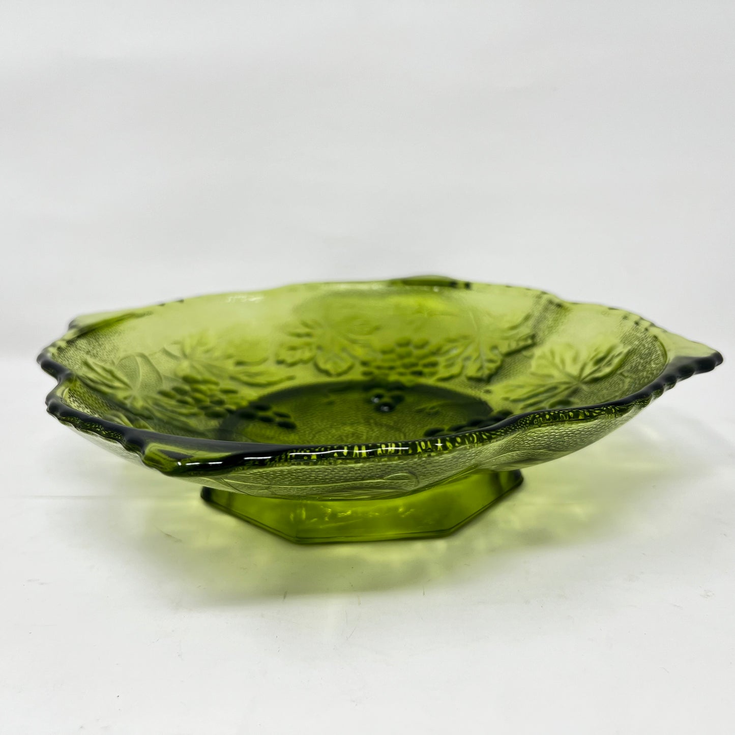 Green Glass Footed Serving Bowl