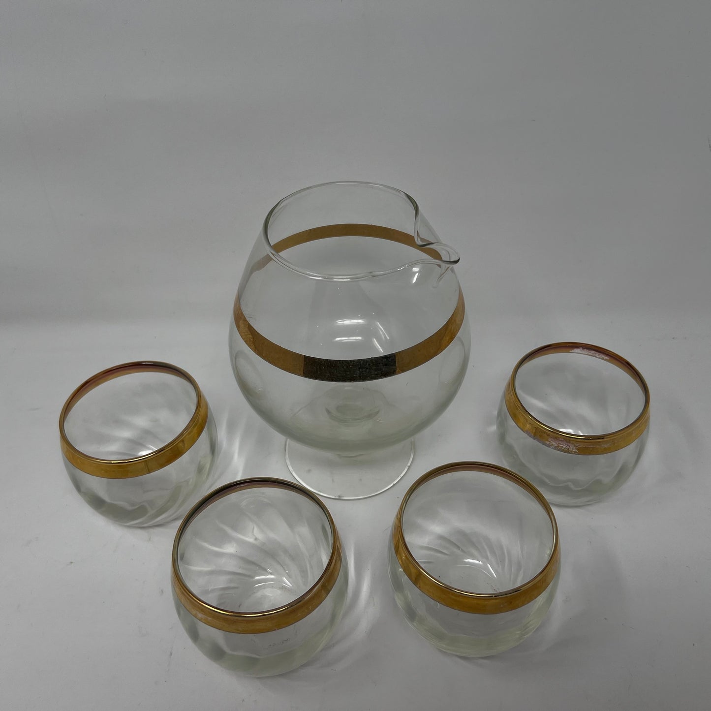 Glass Pitcher & 4 Glasses, gold ringed