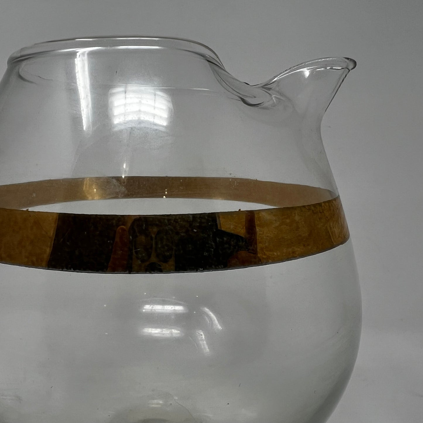 Glass Pitcher & 4 Glasses, gold ringed