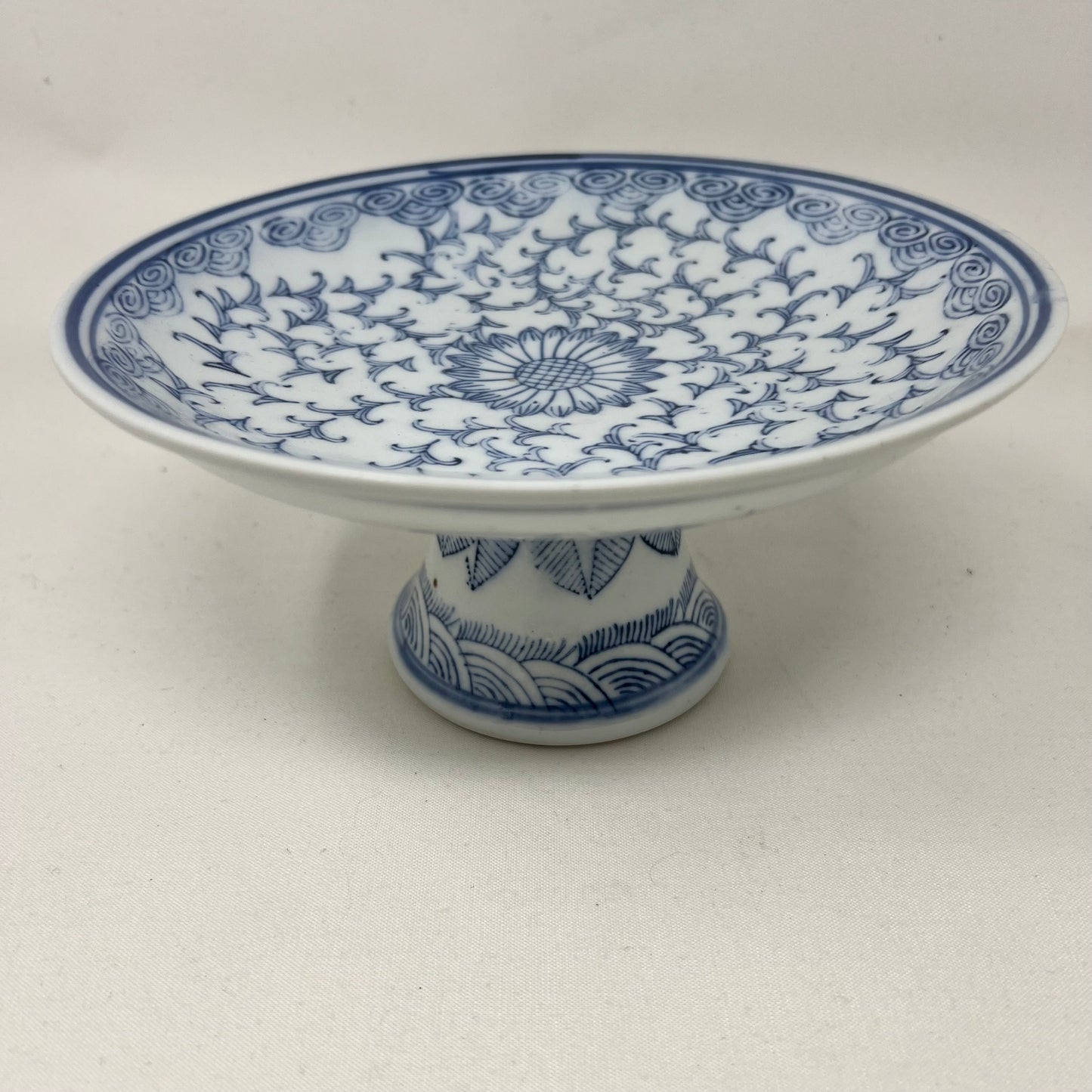 VINTAGE Asian Blue White Pedestal Bowl