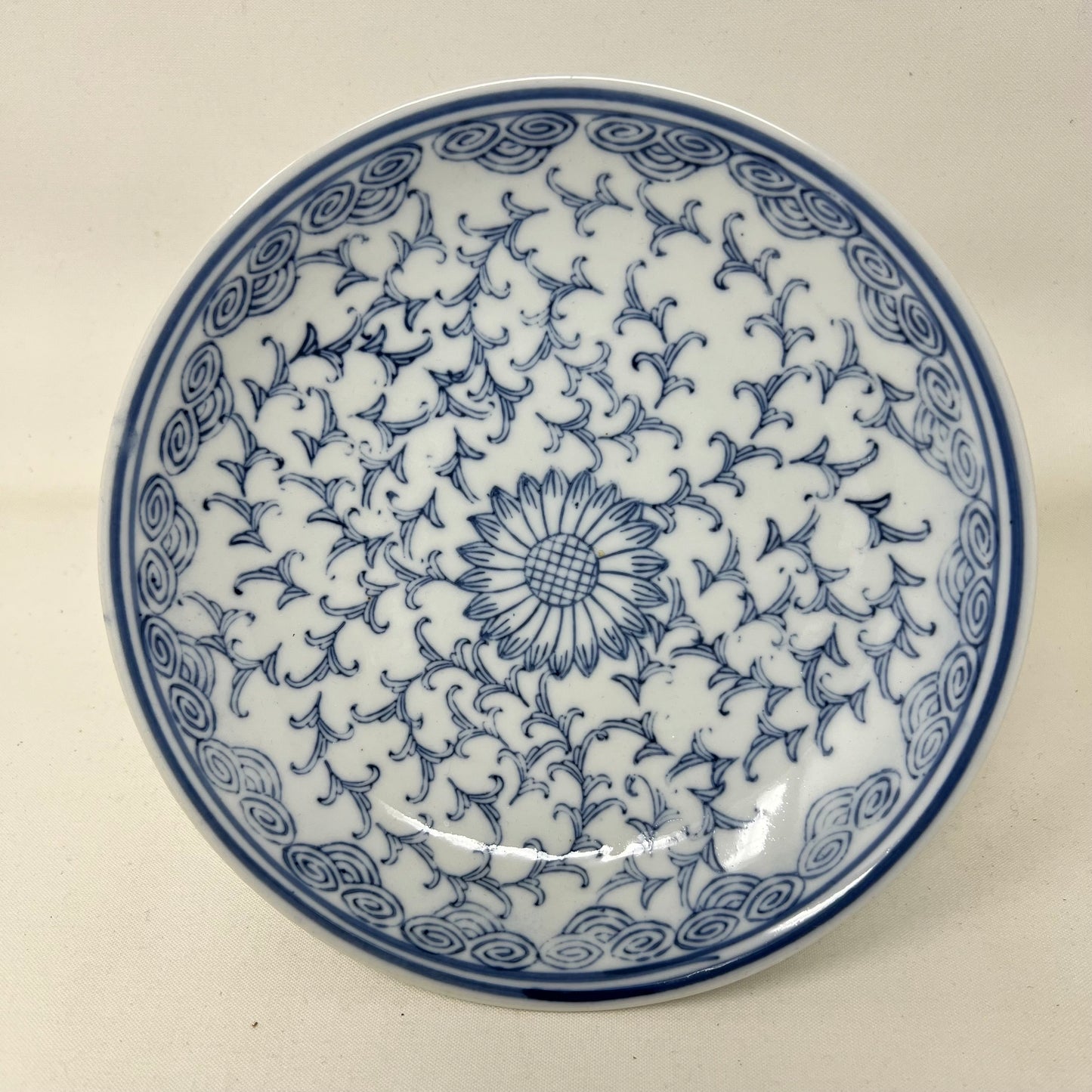 VINTAGE Asian Blue White Pedestal Bowl