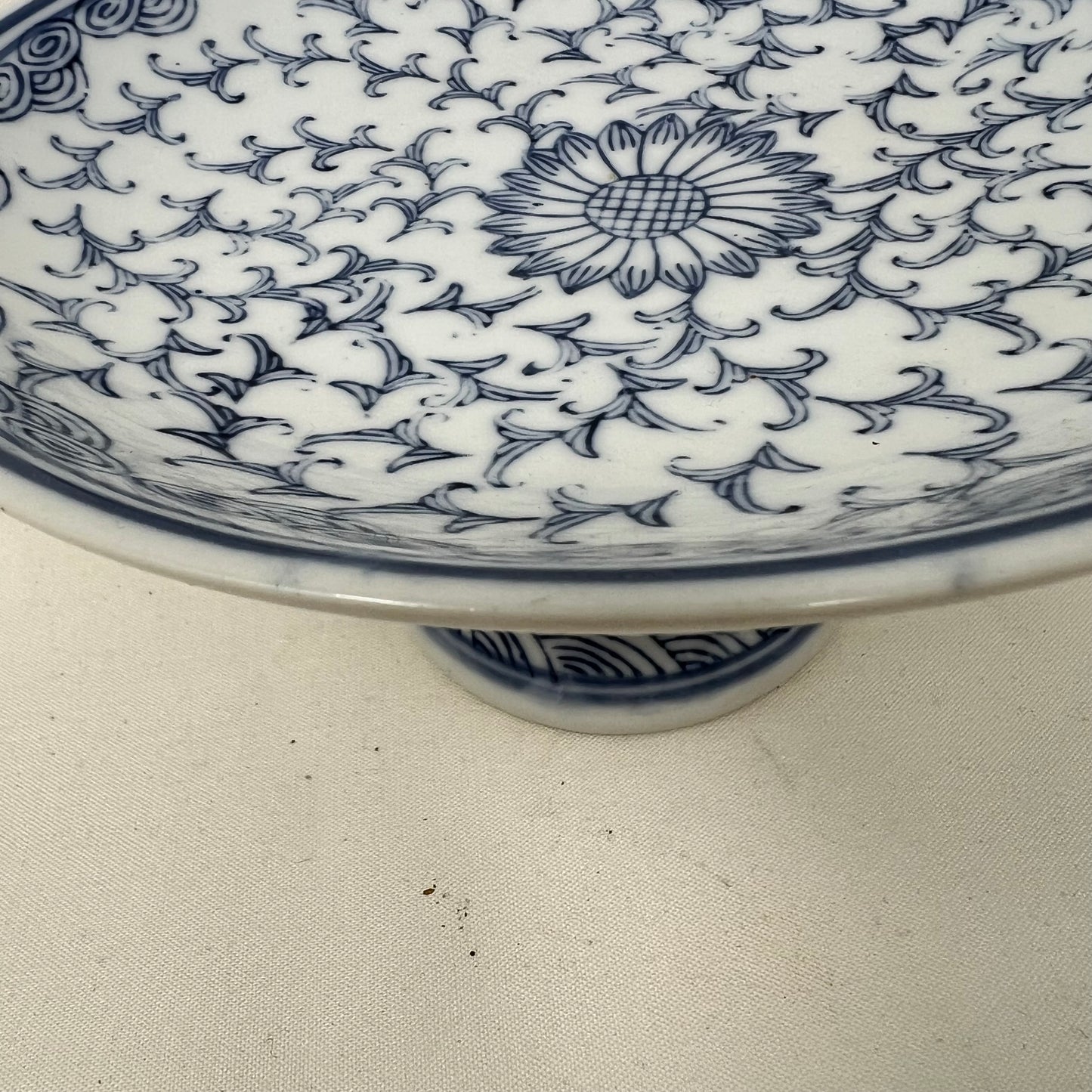 VINTAGE Asian Blue White Pedestal Bowl