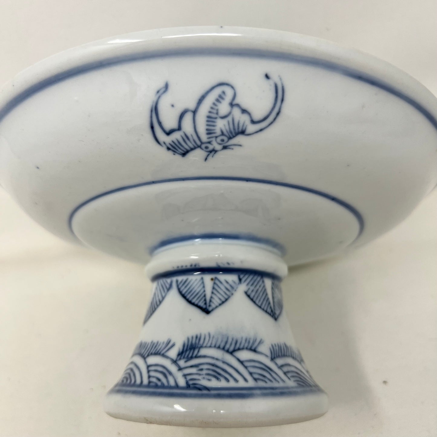 VINTAGE Asian Blue White Pedestal Bowl