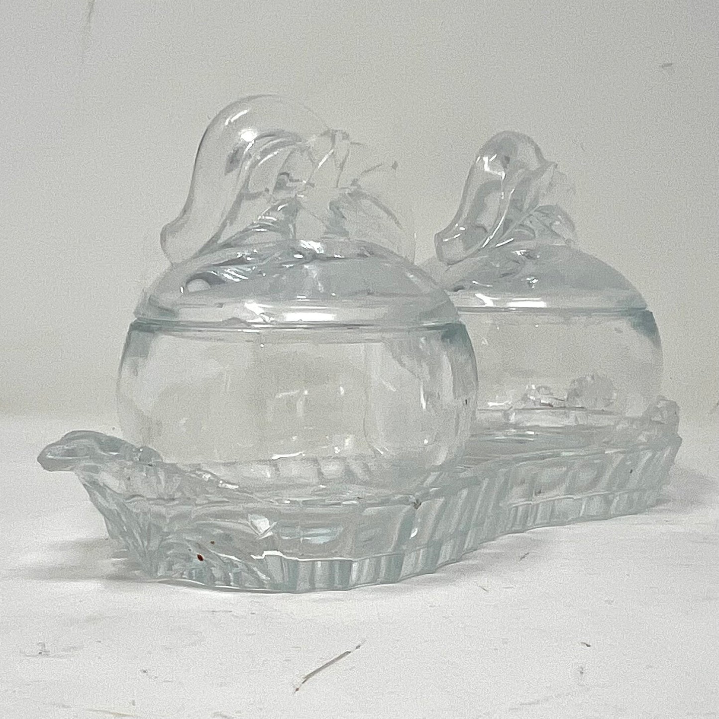Glass Jam Pots w/Tray