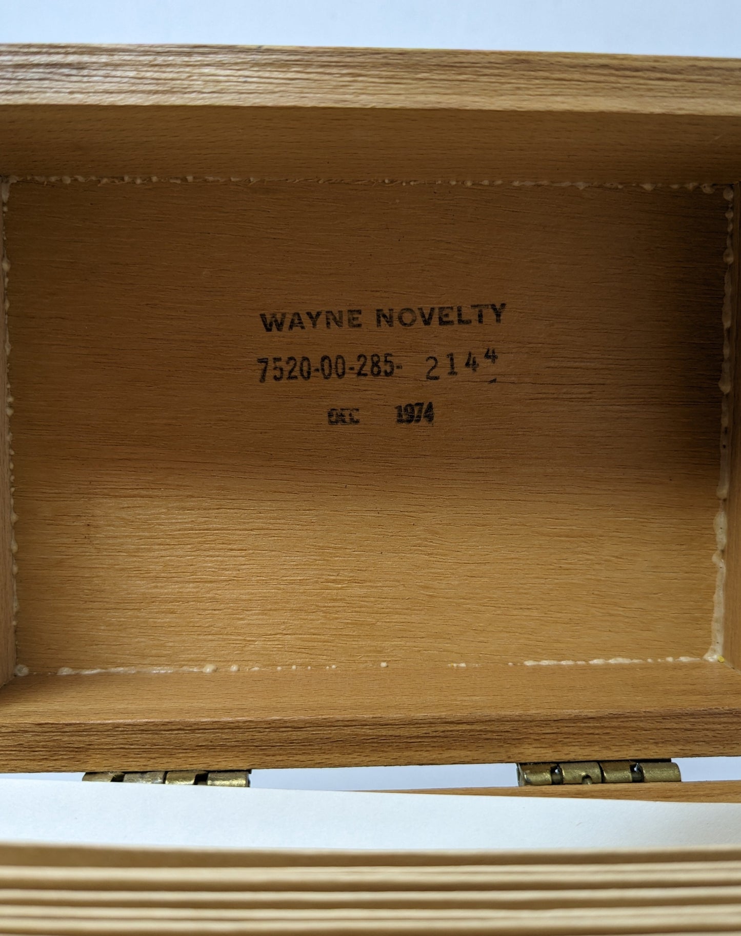 Dark wood box, brass hinges, tongue and groove joinery