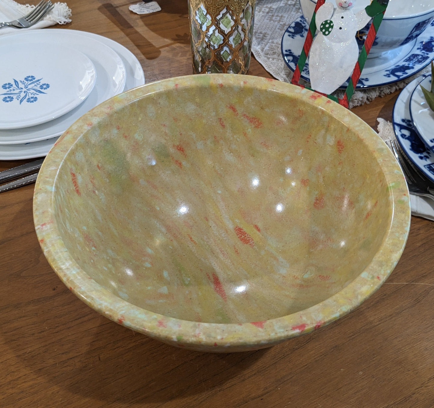 Melamine mixing bowl pale yellow with confetti splatter pattern