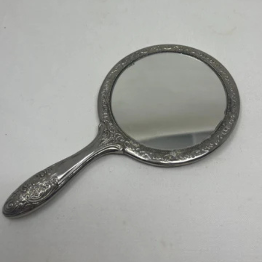 Handheld Vintage Art Nouveau Silver Plated Hand mirror