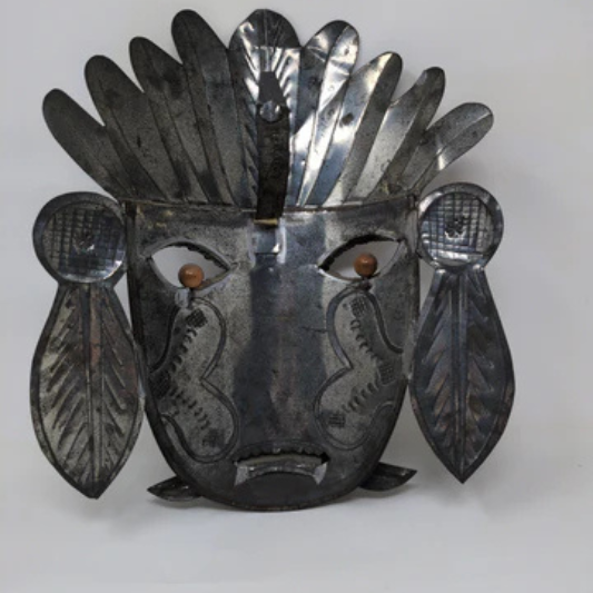 Large Tin Metal Mexican Mask