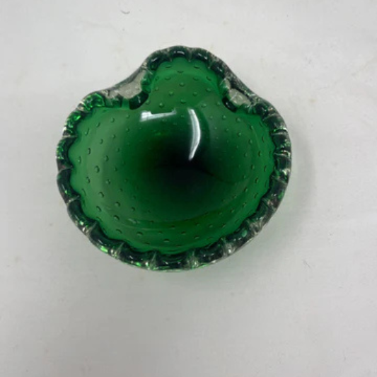 MCM Handblown Bullicante Murano Emerald Glass Ashtray, Bowl