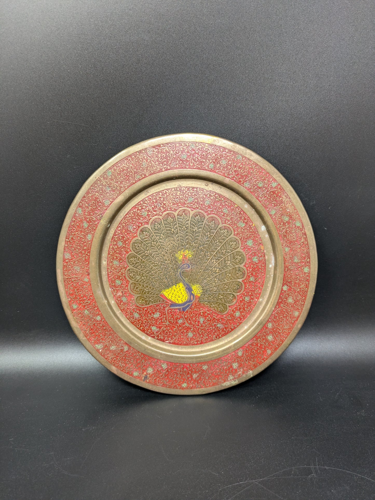 Set of Two Vintage Brass Peacock Plates
