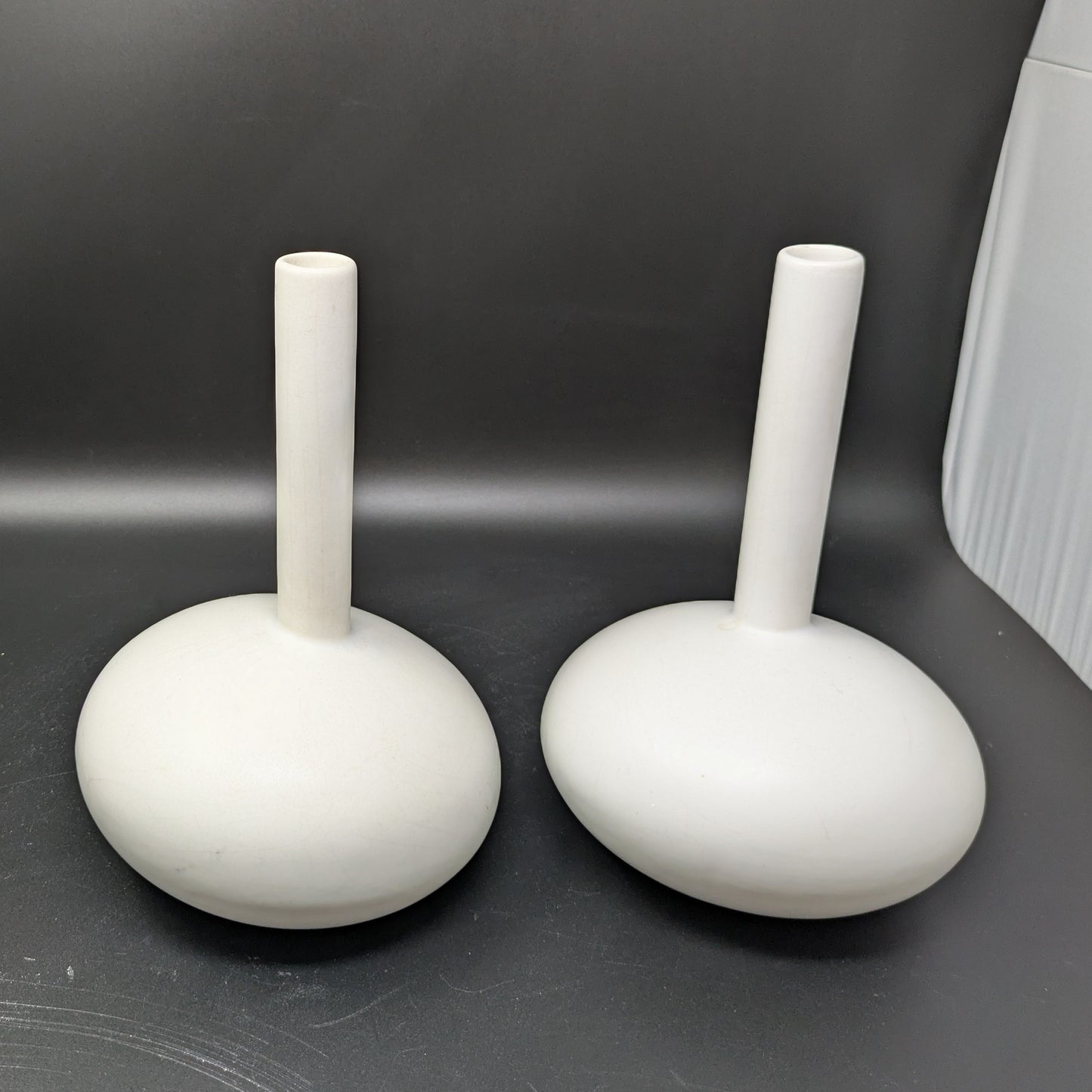 Pair of White Modernist Made in Portugal Vases