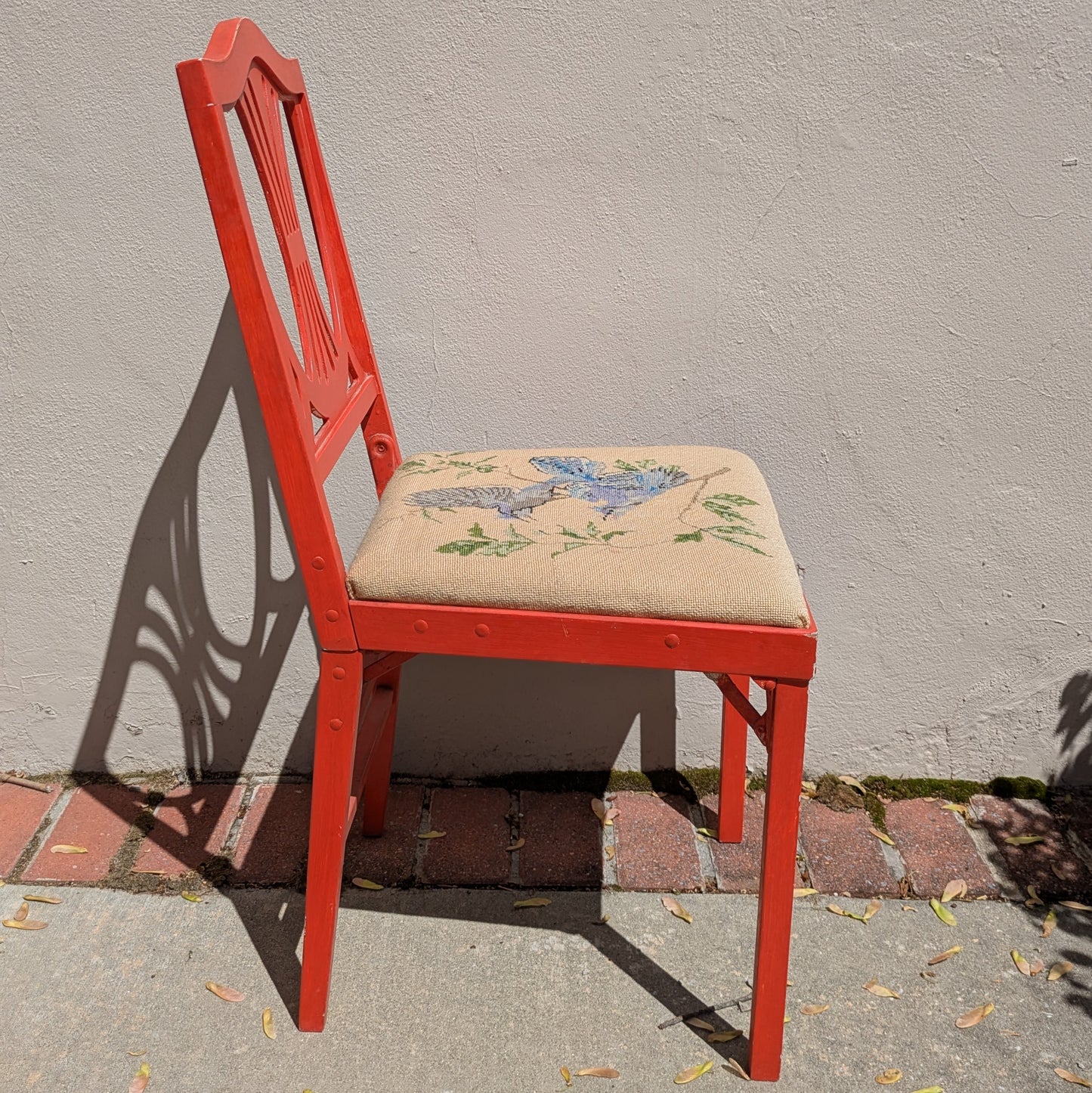 Set of 4 Leg-O-matic chairs with needlepoint seats