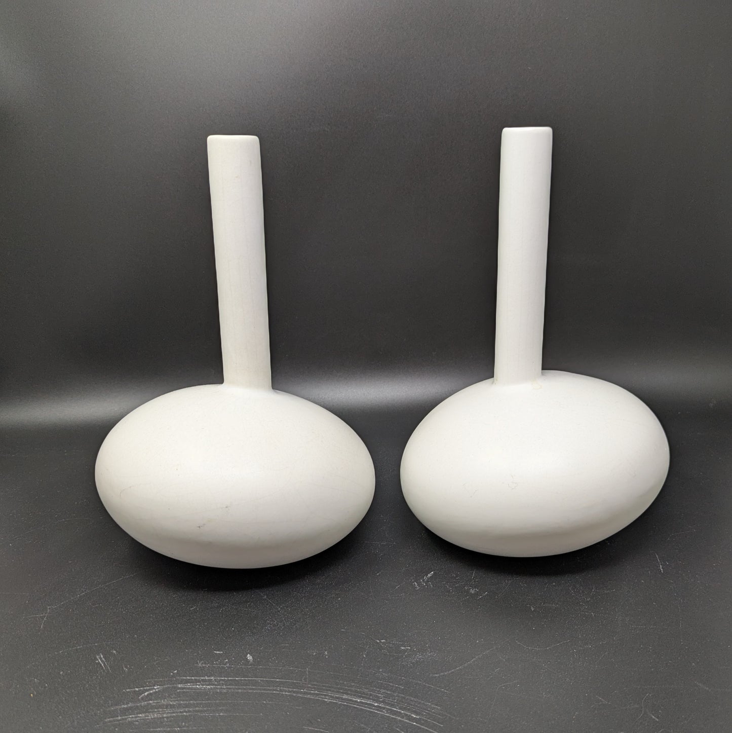 Pair of White Modernist Made in Portugal Vases