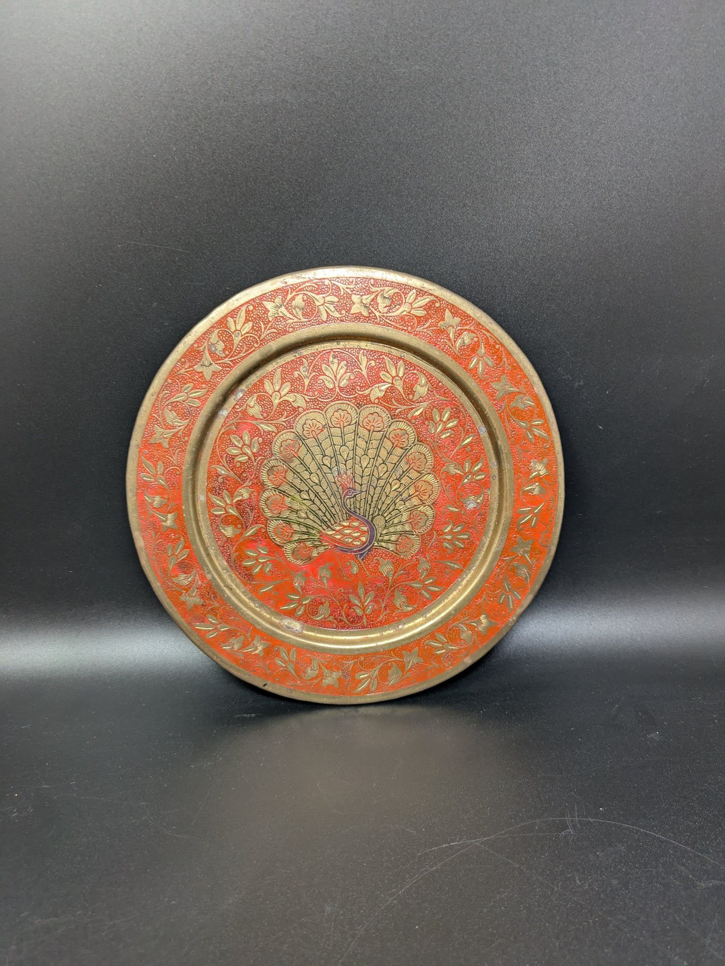 Set of Two Vintage Brass Peacock Plates
