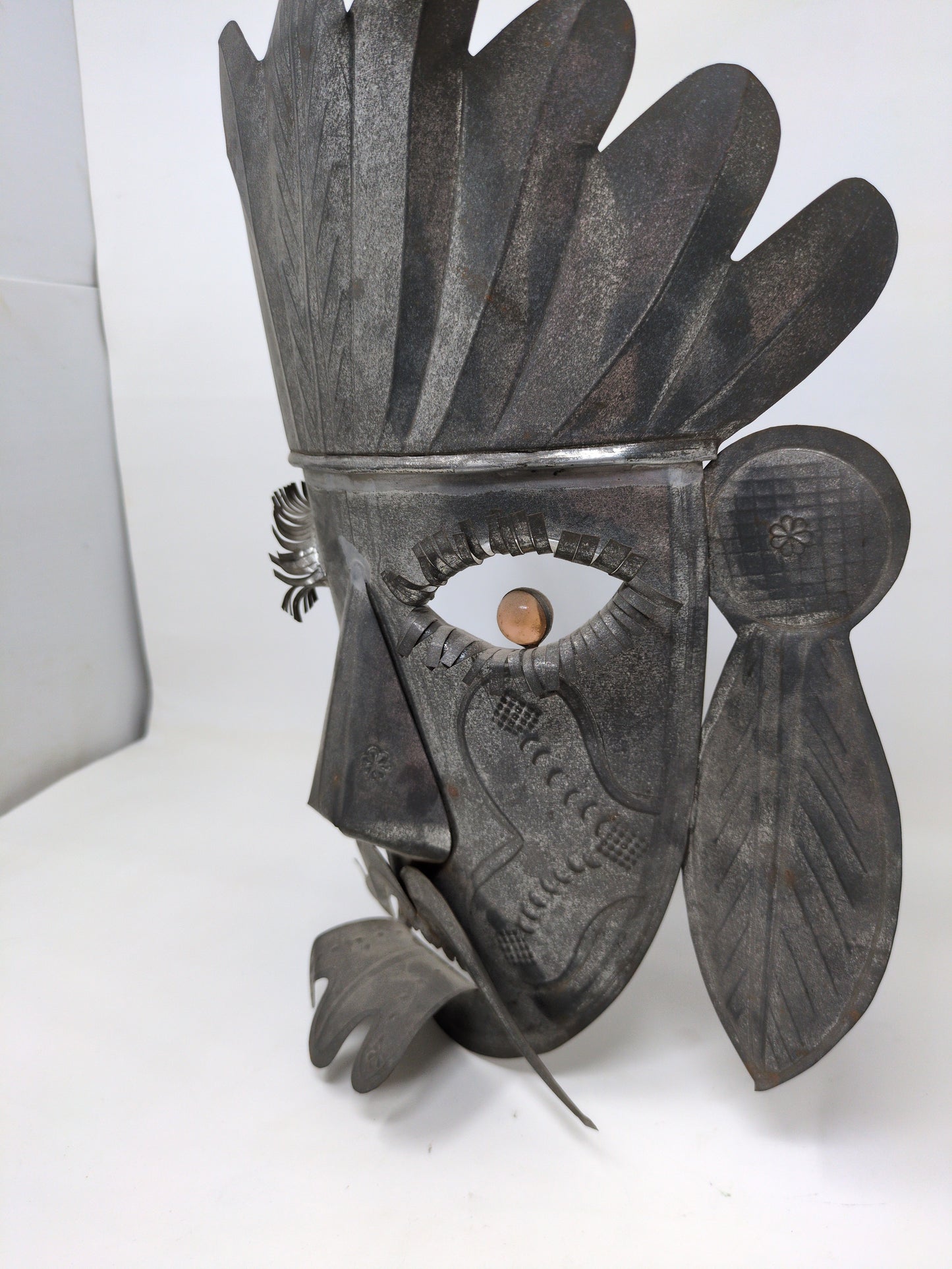 Large Tin Metal Mexican Mask