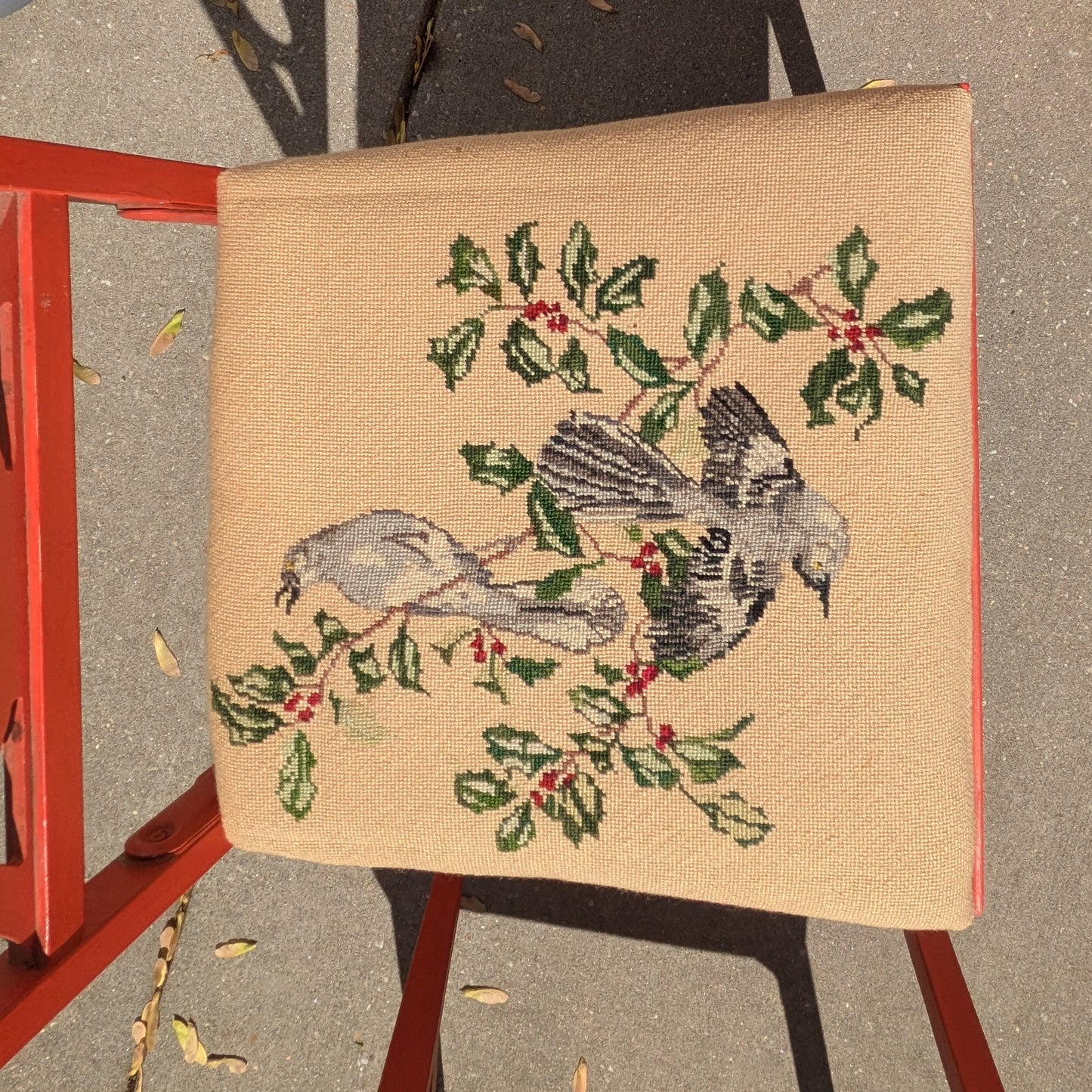 Set of 4 Leg-O-matic chairs with needlepoint seats