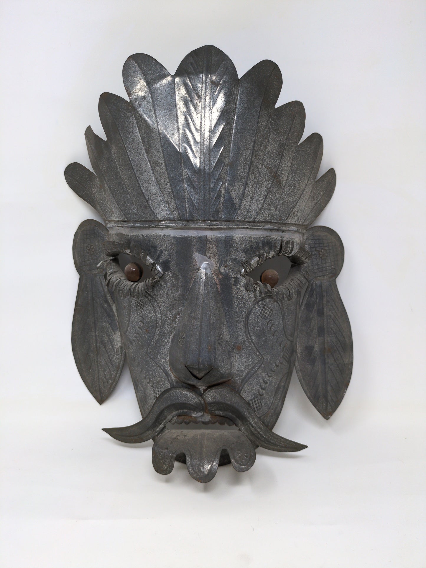 Large Tin Metal Mexican Mask