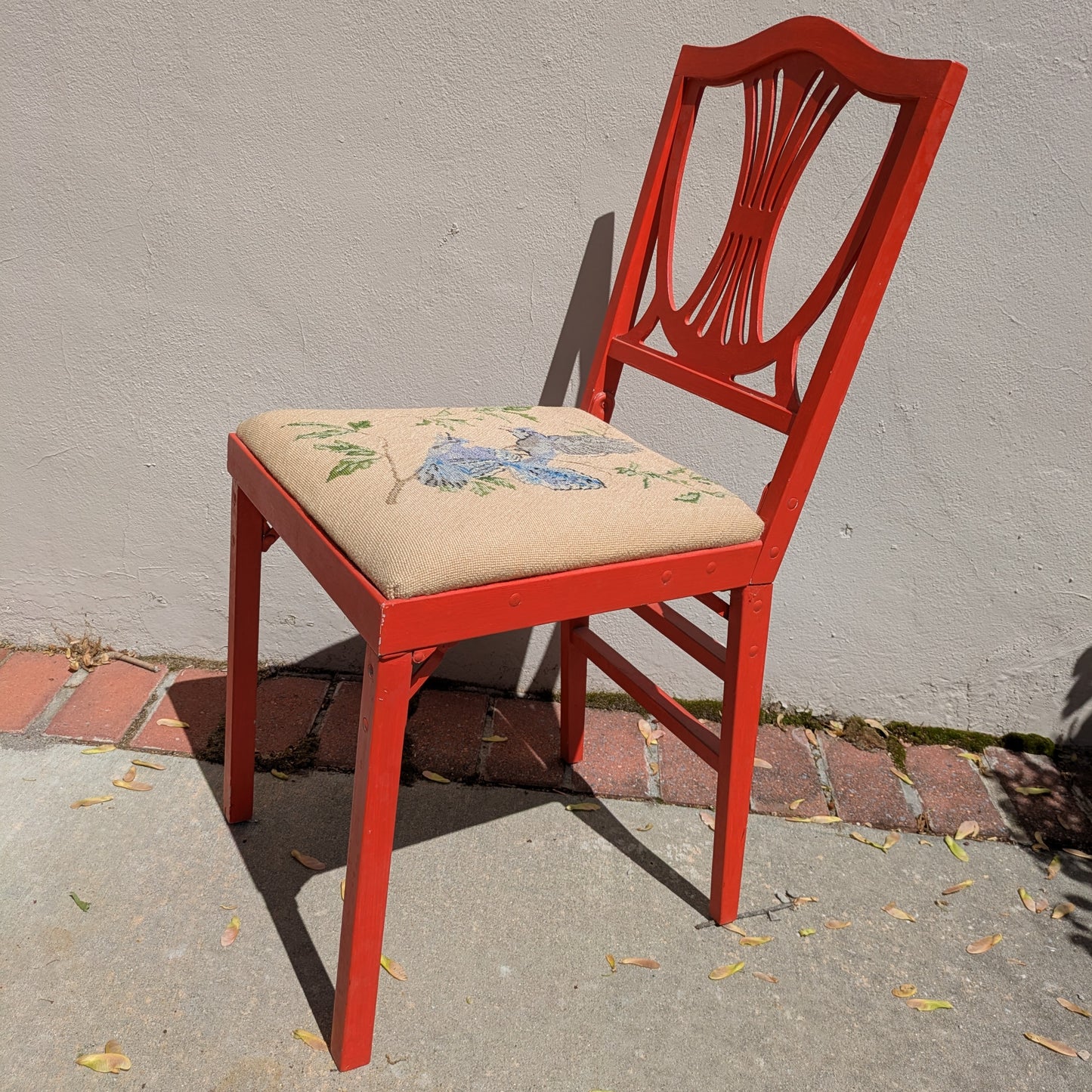 Set of 4 Leg-O-matic chairs with needlepoint seats