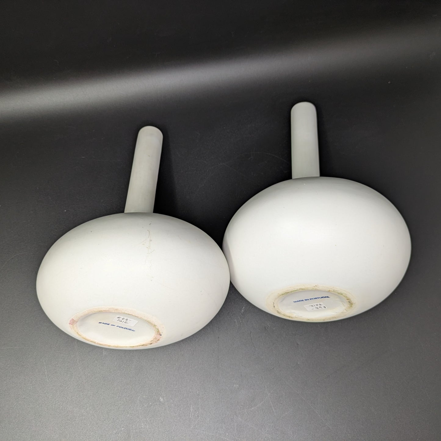 Pair of White Modernist Made in Portugal Vases