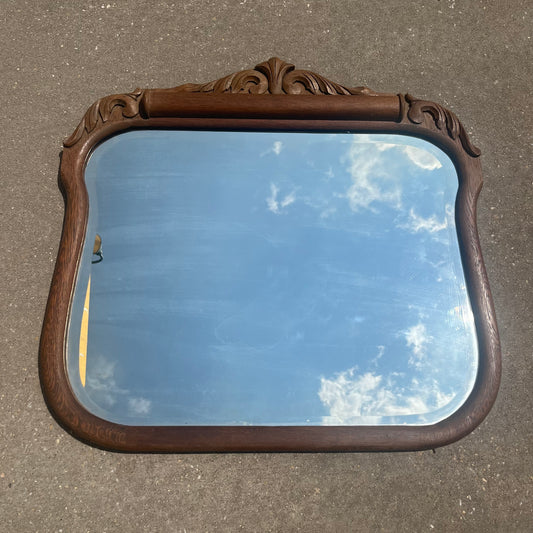 Ornate Tiger Oak Antique Mirror w/ Beveled Glass