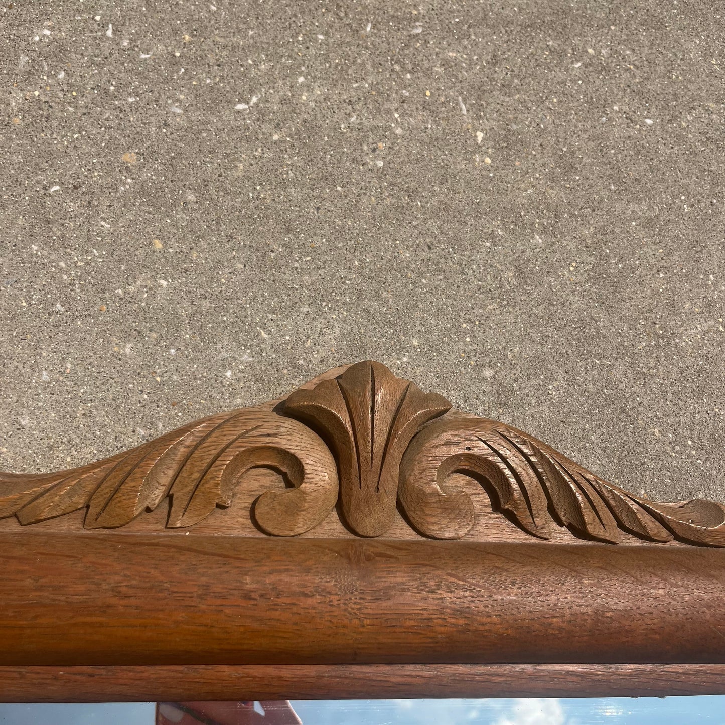 Ornate Tiger Oak Antique Mirror w/ Beveled Glass