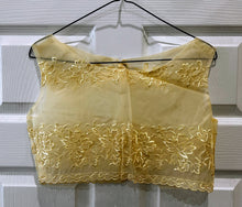  Golden sheer yellow lace crop top with embroidered floral detailing