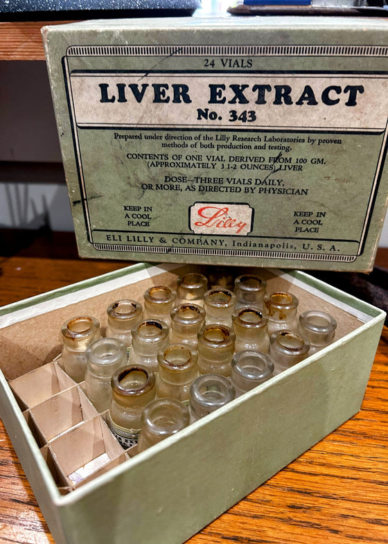 Set of 20 Eli Lilly liver extract vials in original brand box