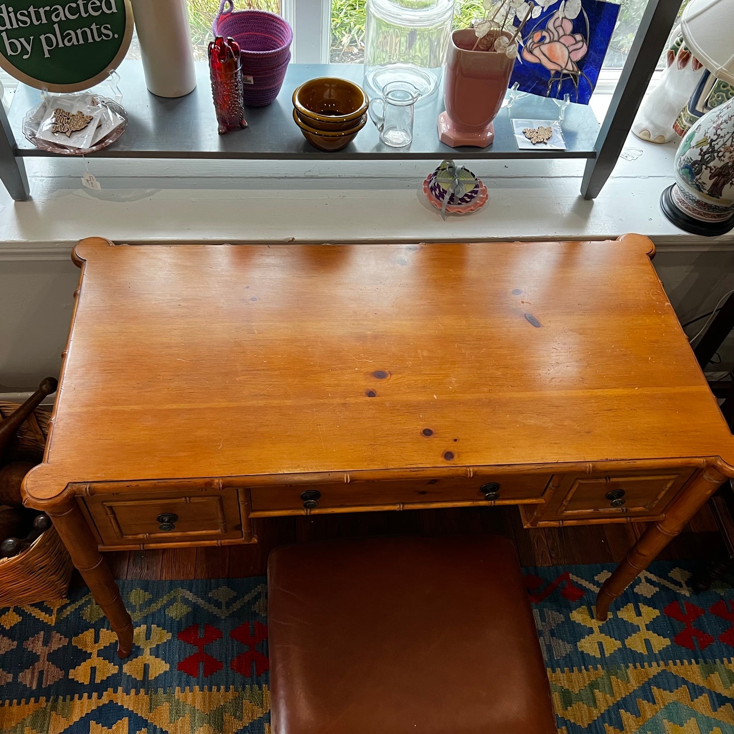 Ethan Allen Pine “Bamboo” Vanity w/ Stool