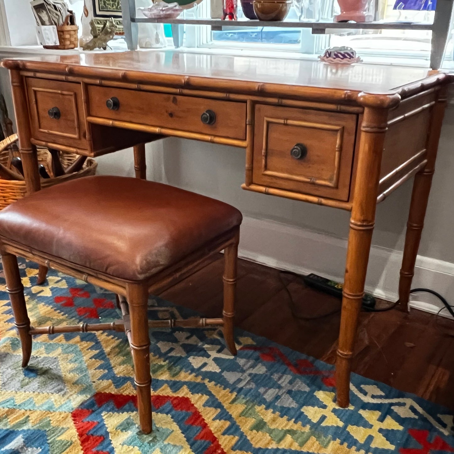 Ethan Allen Pine “Bamboo” Vanity w/ Stool