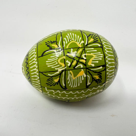 Ukranian Pysanky Style Egg, wood, green