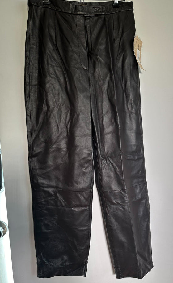 Brown leather pants, Apostrophe brand, unhemmed for exact tailoring, Size 8