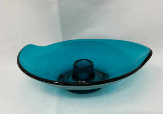 Translucent turquoise Viking glass bowl-shaped candle holder