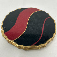  Vintage Stratton compact, black lid with red and gold wavy stripes