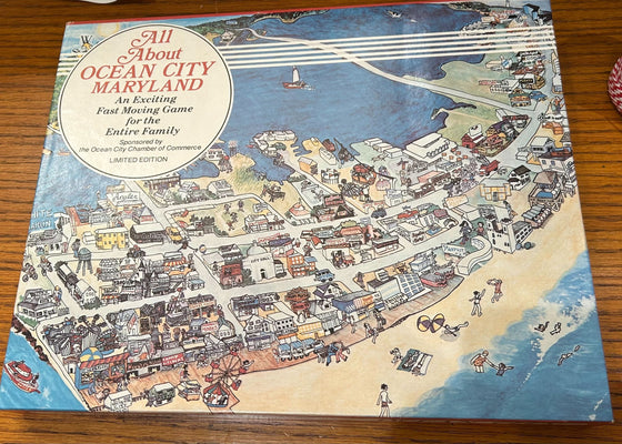 Board game box "All About OCEAN CITY MARYLAND" depicting bird's eye view beach scene 