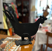  Black cast iron boot scraper shaped like a 2D rooster