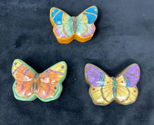  3-inch lidded ceramic butterfly trinket dishes - gold, green, and orange varieties