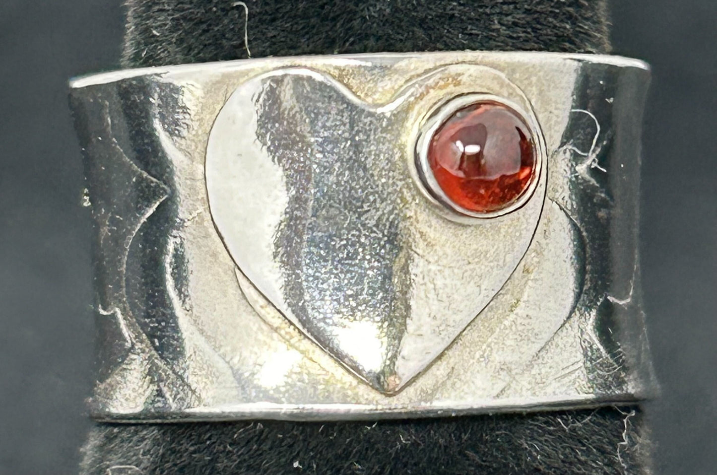 Turtle Jewelry Designs: Silver band w/ heart and garnet