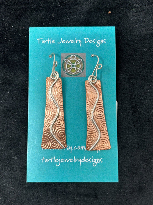 Turtle Jewelry Designs: Copper w/ silver wire work earrings