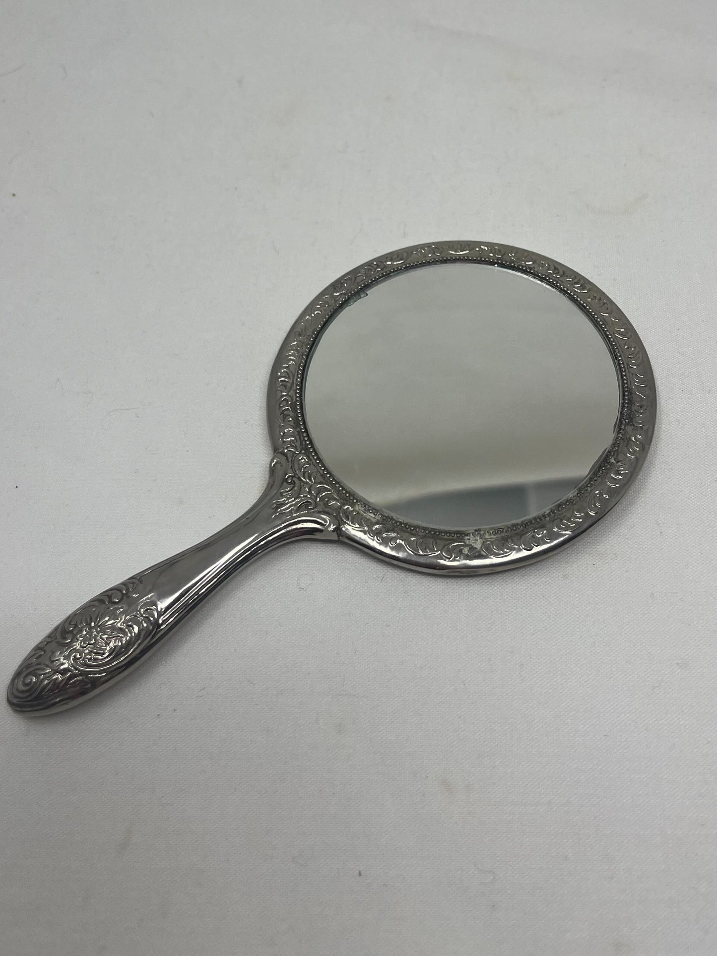 Handheld Vintage Art Nouveau Silver Plated Hand mirror