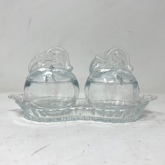 Glass Jam Pots w/Tray