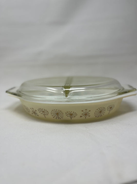 Vintage Pyrex Dandelion Duet Divided Casserole Dish