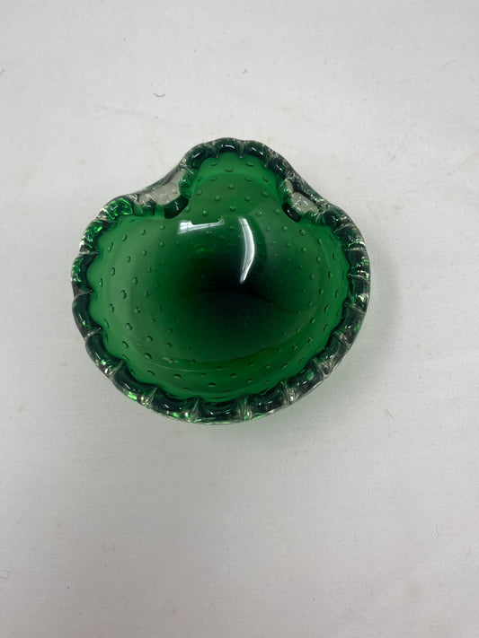 MCM Handblown Bullicante Murano Emerald Glass Ashtray, Bowl