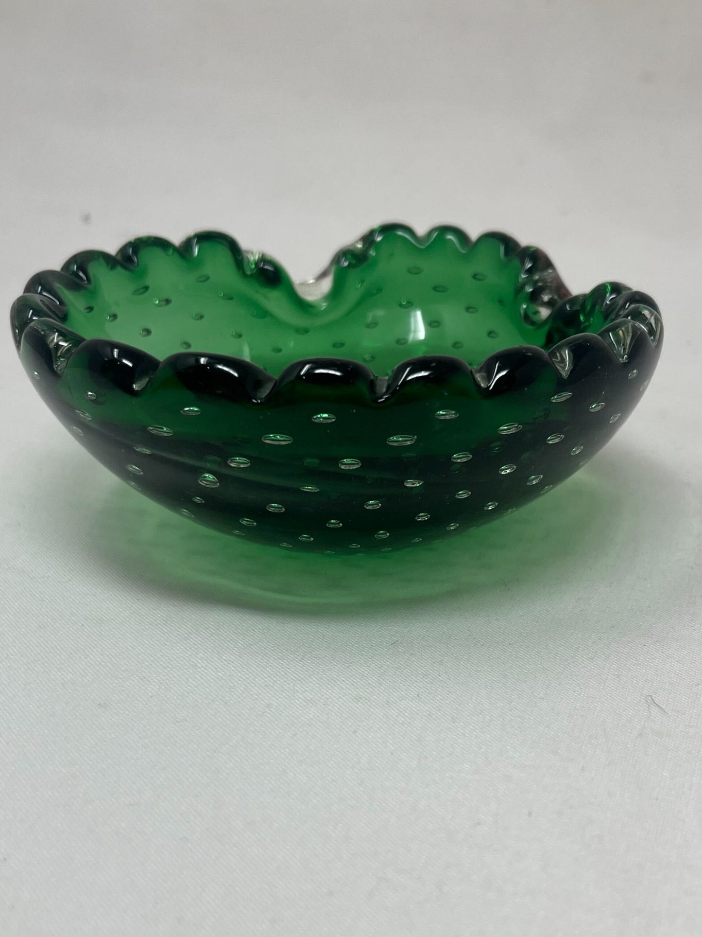 MCM Handblown Bullicante Murano Emerald Glass Ashtray, Bowl