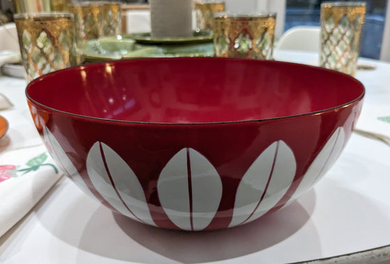 Catherineholm 9.5 in. red bowl with white lotus pattern