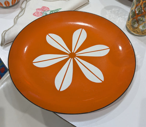 Catherineholm 10 in. orange plate with white lotus pattern