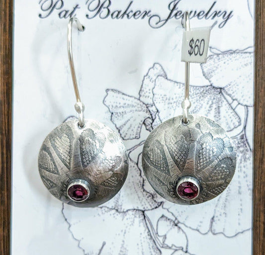 Sterling Boho Disc/Garnet Earrings