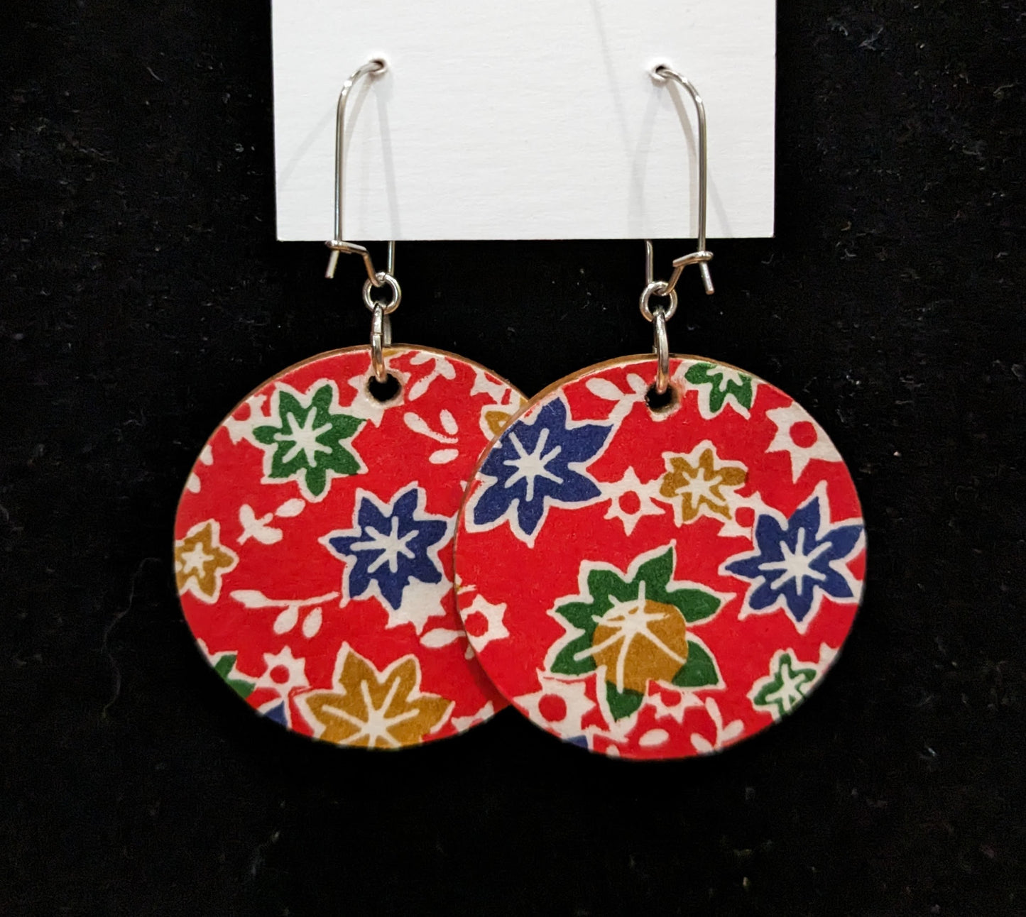 Large Found Paper Circle Pendant Earrings