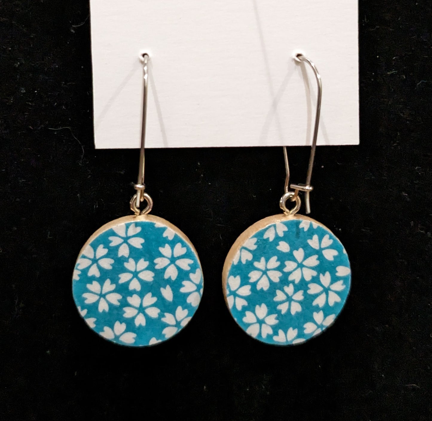 Small Found Paper Circle Pendant Earrings