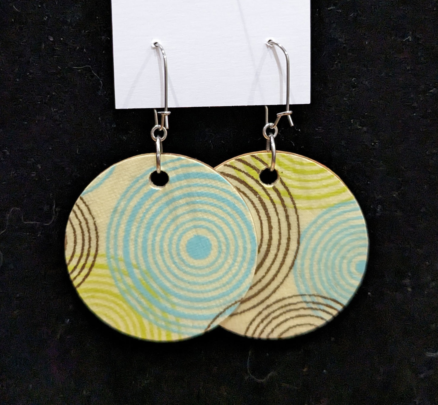 Large Found Paper Circle Pendant Earrings