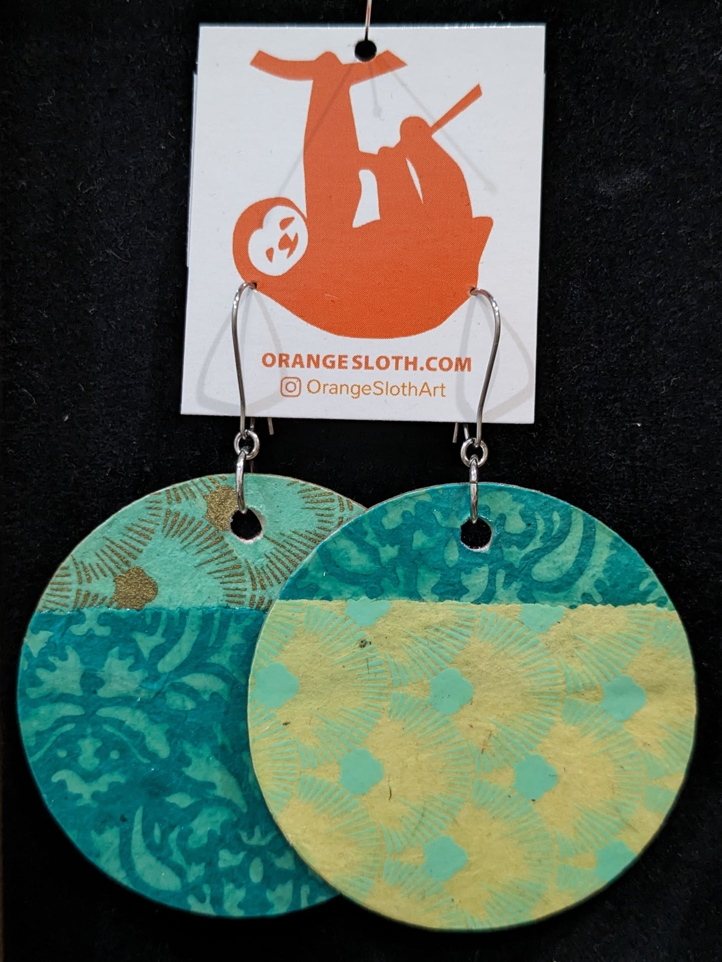 Large Found Paper Circle Pendant Earrings